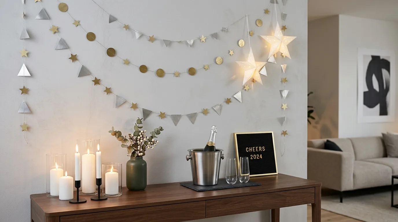 Keep seating and surfaces ready for real conversation and comfort inspiration for a New Year celebration setting.